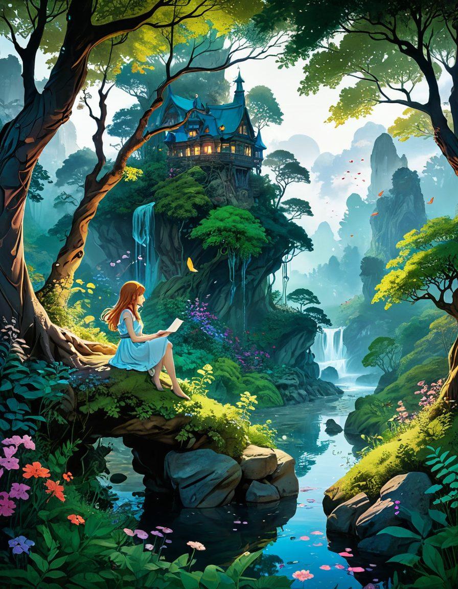 A captivating illustration of a serene and enchanting landscape featuring a lush forest, where whimsical characters inspired by adult animation and erotic manga playfully interact. The scene should blend elements of fantasy and sensuality, with vibrant colors and intricate details reflecting the allure of this art form. Add soft, ethereal lighting to enhance the dreamlike atmosphere. Incorporate subtle hints of manga-style graphics in the background, like scattered panels or comic book speech bubbles. super-realistic. vibrant colors. fantasy art.